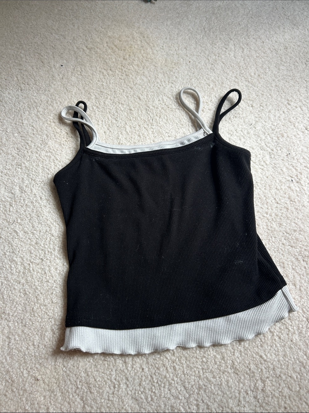 Black Ribbed Contrast-Trim Camisole